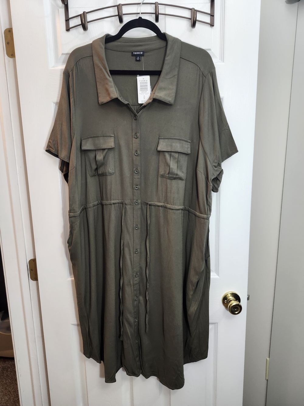 Torrid Olive Button-Front Short-Sleeve Shirt Dress, Torrid 4 = 4X, NWT
